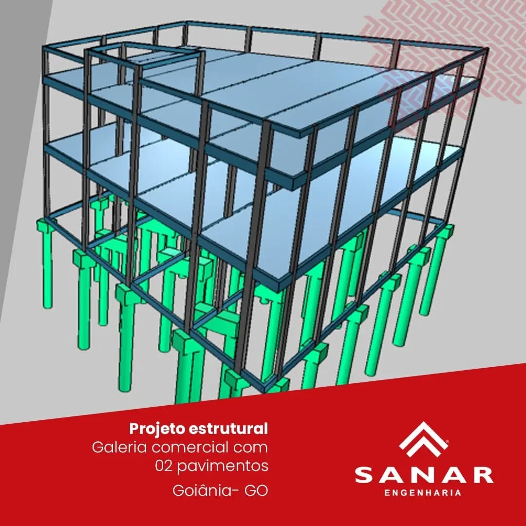 Projeto estrutural de galeria comercial com 02 pavimentos
